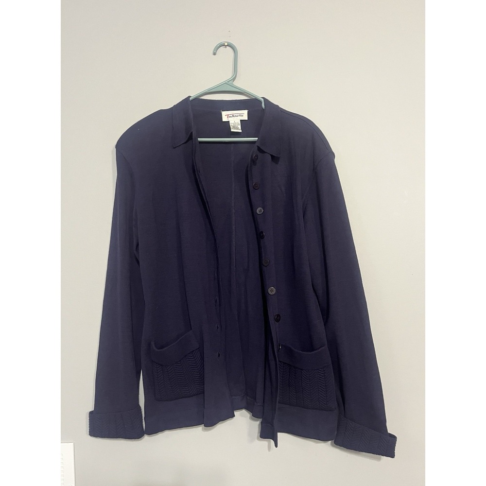 Vintage Talbots Wool Blend Cardigan Sweater W/2 Front Pockets Women's L Purple